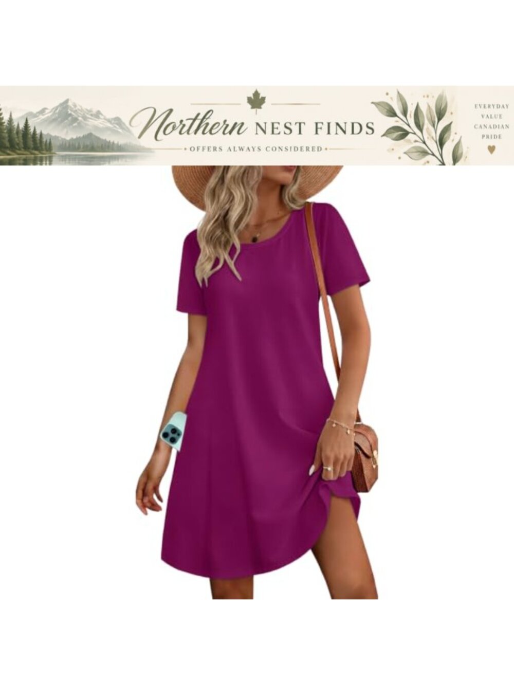 Women's Casual Short Sleeve Tshirt Dress Knee Length Swing Sundress with Pockets